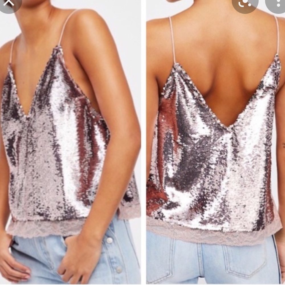 freepeople swinging sequin cami with lace trim